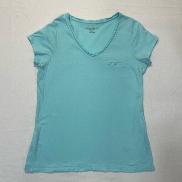 V-neck Pocket T-shirt Size Large light blue aqua short sleeve tee - Picture 7 of 8